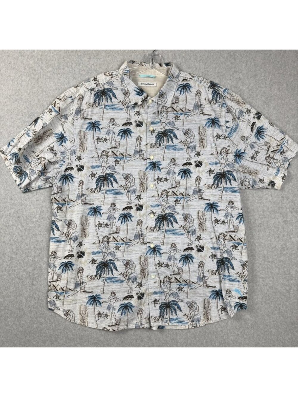 Tommy Bahama Shirt Mens XXL Hawaiian Hula Palm Tree Cotton Beach Aloha Casual